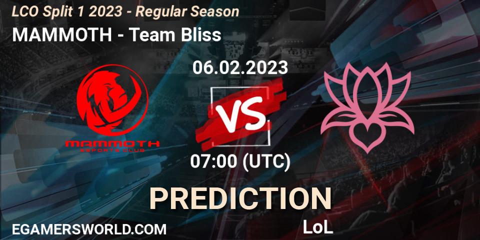 Pronóstico MAMMOTH - Team Bliss. 06.02.23, LoL, LCO Split 1 2023 - Regular Season