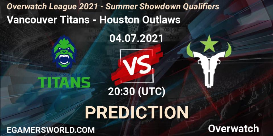 Pronóstico Vancouver Titans - Houston Outlaws. 04.07.2021 at 20:30, Overwatch, Overwatch League 2021 - Summer Showdown Qualifiers