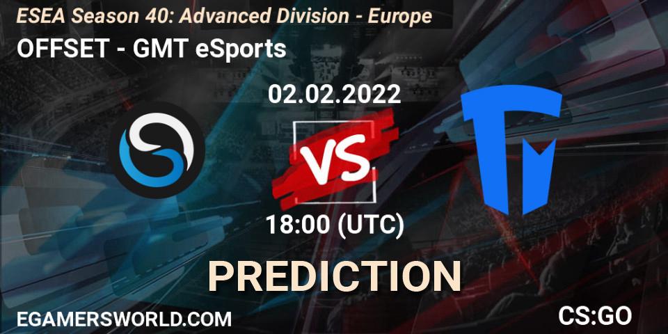 Pronóstico OFFSET - GMT eSports. 02.02.2022 at 18:00, Counter-Strike (CS2), ESEA Season 40: Advanced Division - Europe