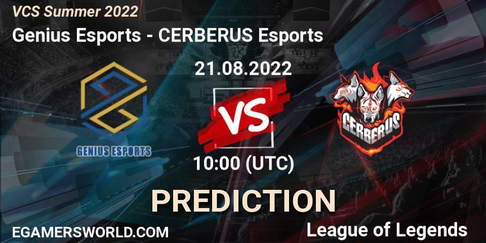 Pronóstico Genius Esports - CERBERUS Esports. 21.08.2022 at 10:00, LoL, VCS Summer 2022