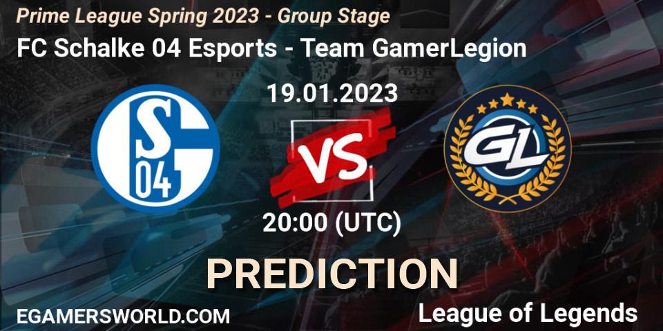 Pronóstico FC Schalke 04 Esports - Team GamerLegion. 19.01.23, LoL, Prime League Spring 2023 - Group Stage