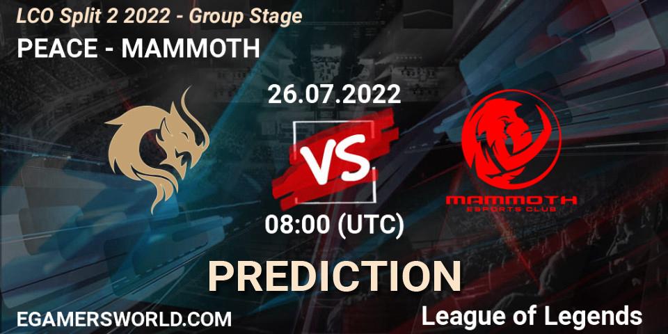 Pronóstico PEACE - MAMMOTH. 26.07.2022 at 08:00, LoL, LCO Split 2 2022 - Group Stage