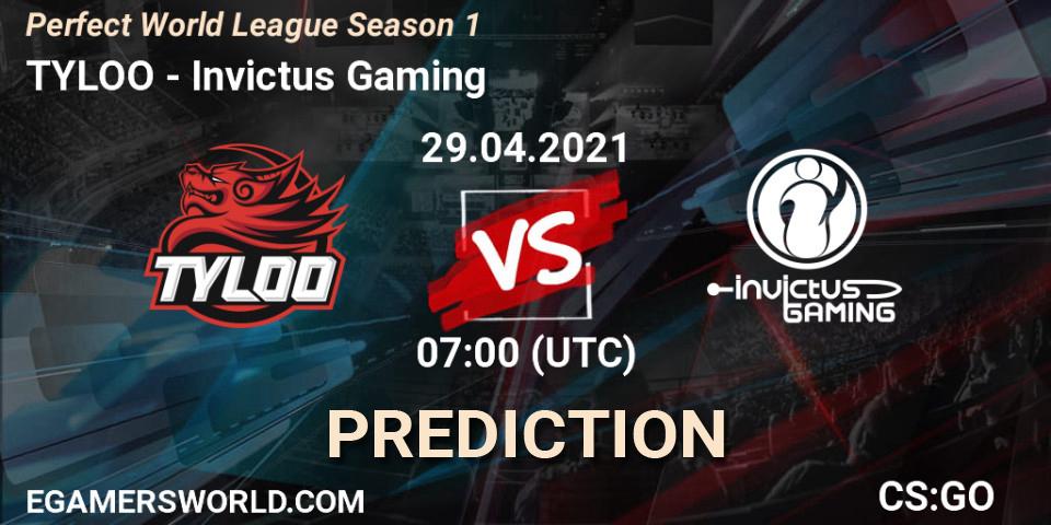 Pronóstico TYLOO - Invictus Gaming. 29.04.2021 at 07:00, Counter-Strike (CS2), Perfect World League Season 1