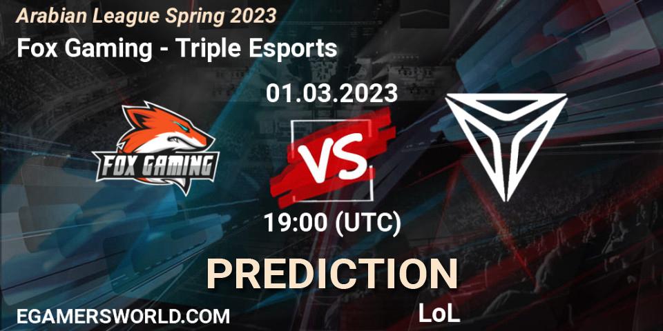 Pronóstico Fox Gaming - Triple Esports. 08.02.23, LoL, Arabian League Spring 2023