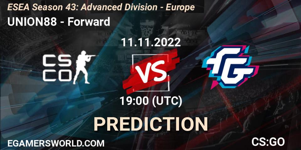 Pronóstico UNION88 - Forward. 11.11.2022 at 19:00, Counter-Strike (CS2), ESEA Season 43: Advanced Division - Europe
