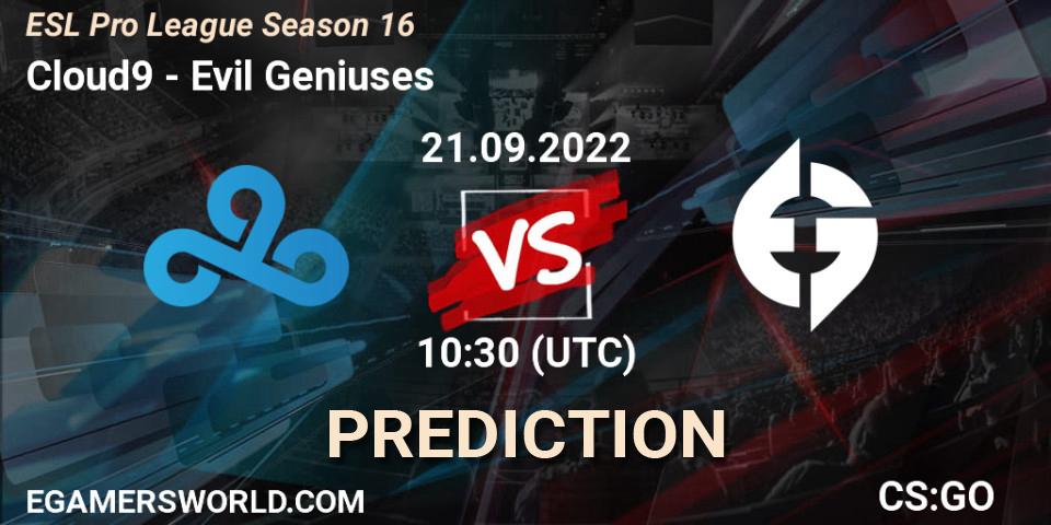 Pronóstico Cloud9 - Evil Geniuses. 21.09.2022 at 10:30, Counter-Strike (CS2), ESL Pro League Season 16