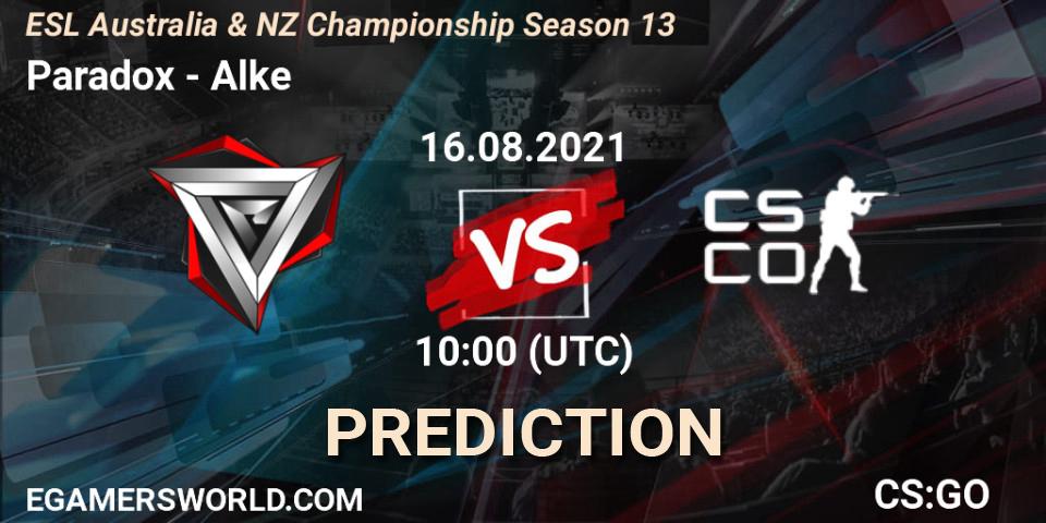 Pronóstico Paradox - Alke. 16.08.2021 at 10:05, Counter-Strike (CS2), ESL Australia & NZ Championship Season 13