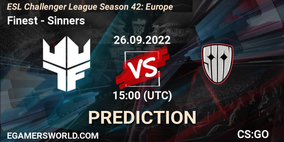Pronóstico Finest - Sinners. 26.09.2022 at 15:00, Counter-Strike (CS2), ESL Challenger League Season 42: Europe