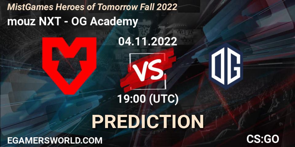 Pronóstico mouz NXT - OG Academy. 04.11.2022 at 19:00, Counter-Strike (CS2), MistGames Heroes of Tomorrow Fall 2022