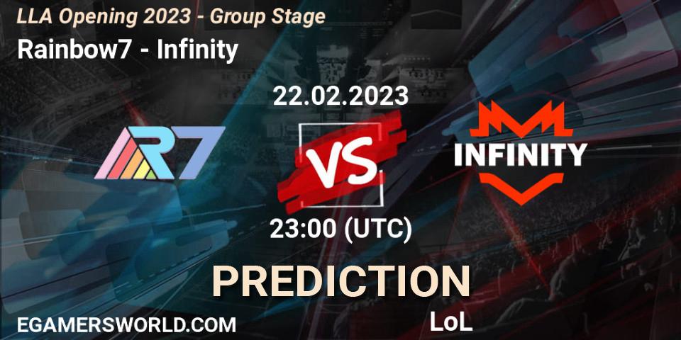 Pronóstico Rainbow7 - Infinity. 23.02.2023 at 01:00, LoL, LLA Opening 2023 - Group Stage