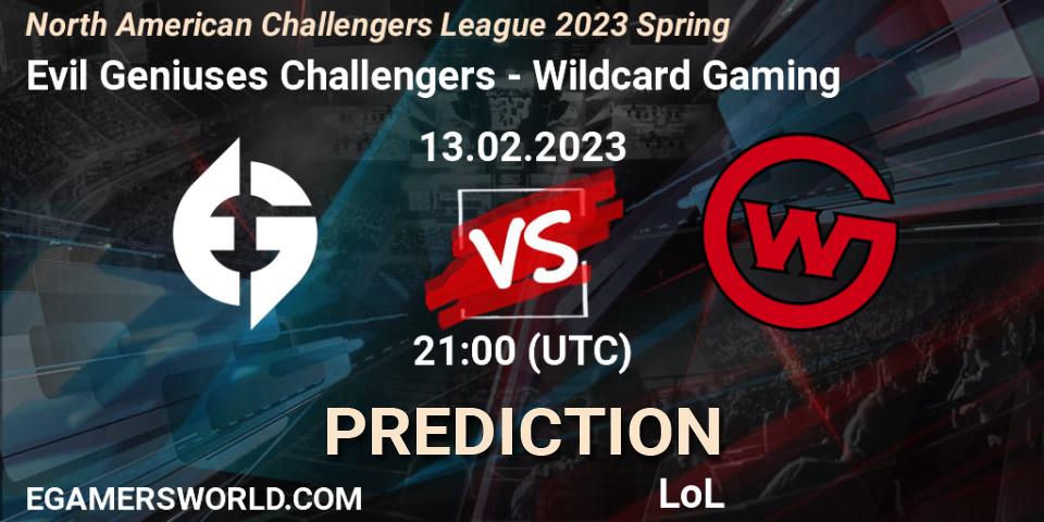 Pronóstico Evil Geniuses Challengers - Wildcard Gaming. 13.02.2023 at 21:00, LoL, NACL 2023 Spring - Group Stage