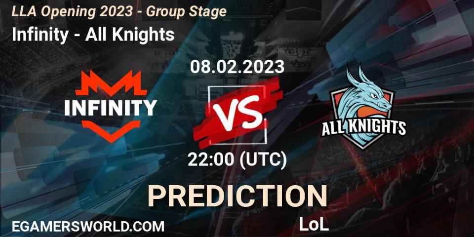 Pronóstico Infinity - All Knights. 08.02.23, LoL, LLA Opening 2023 - Group Stage