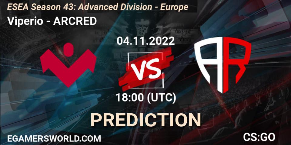 Pronóstico Viperio - ARCRED. 04.11.2022 at 18:00, Counter-Strike (CS2), ESEA Season 43: Advanced Division - Europe