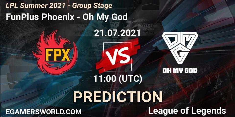 Pronóstico FunPlus Phoenix - Oh My God. 21.07.2021 at 12:00, LoL, LPL Summer 2021 - Group Stage