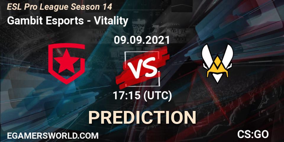 Pronóstico Gambit Esports - Vitality. 09.09.2021 at 17:55, Counter-Strike (CS2), ESL Pro League Season 14