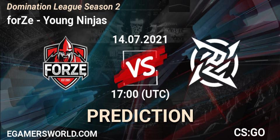 Pronóstico forZe - Young Ninjas. 14.07.2021 at 18:00, Counter-Strike (CS2), Domination League Season 2