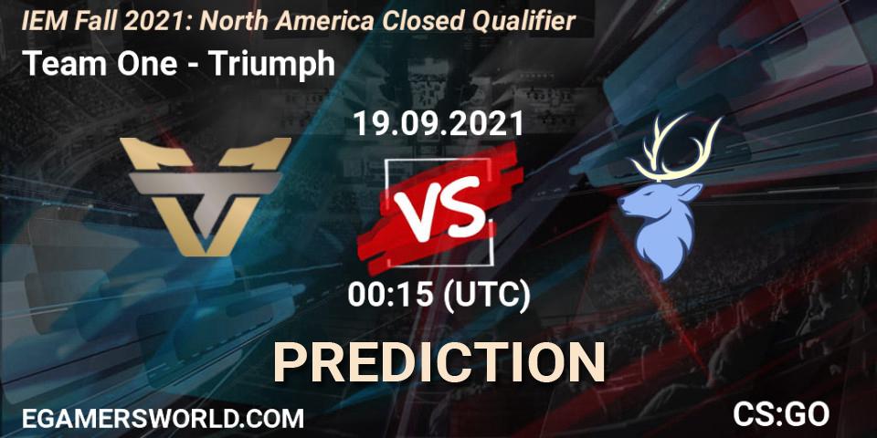 Pronóstico Team One - Triumph. 19.09.2021 at 00:15, Counter-Strike (CS2), IEM Fall 2021: North America Closed Qualifier