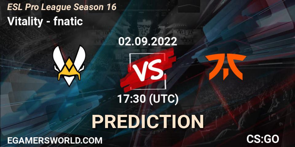 Pronóstico Vitality - fnatic. 02.09.22, CS2 (CS:GO), ESL Pro League Season 16