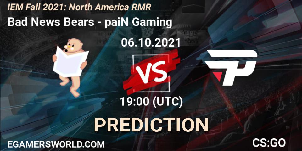 Pronóstico Bad News Bears - paiN Gaming. 06.10.2021 at 19:00, Counter-Strike (CS2), IEM Fall 2021: North America RMR