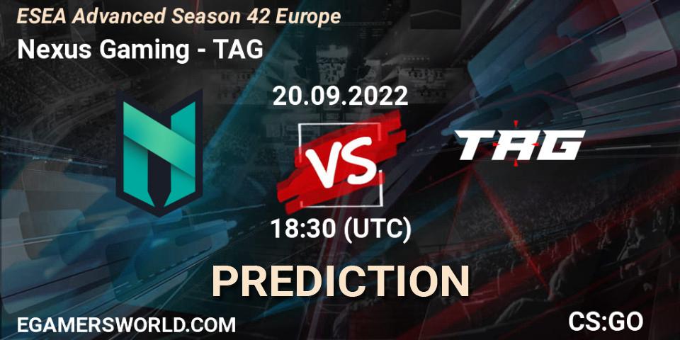 Pronóstico Nexus Gaming - TAG. 20.09.2022 at 18:30, Counter-Strike (CS2), ESEA Season 42: Advanced Division - Europe