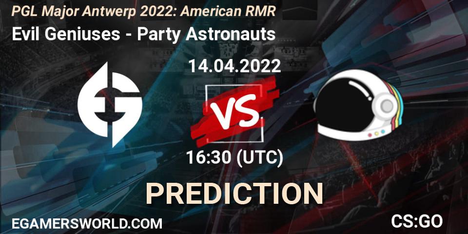 Pronóstico Evil Geniuses - Party Astronauts. 14.04.2022 at 13:35, Counter-Strike (CS2), PGL Major Antwerp 2022: American RMR