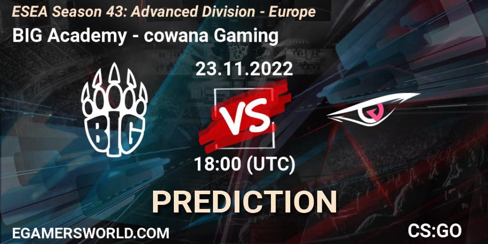Pronóstico BIG Academy - cowana Gaming. 23.11.2022 at 18:00, Counter-Strike (CS2), ESEA Season 43: Advanced Division - Europe