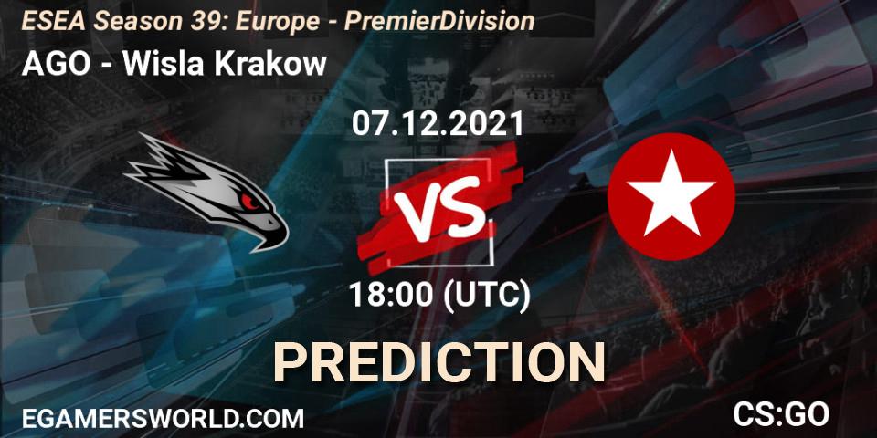 Pronóstico AGO - Wisla Krakow. 07.12.2021 at 18:15, Counter-Strike (CS2), ESEA Season 39: Europe - Premier Division