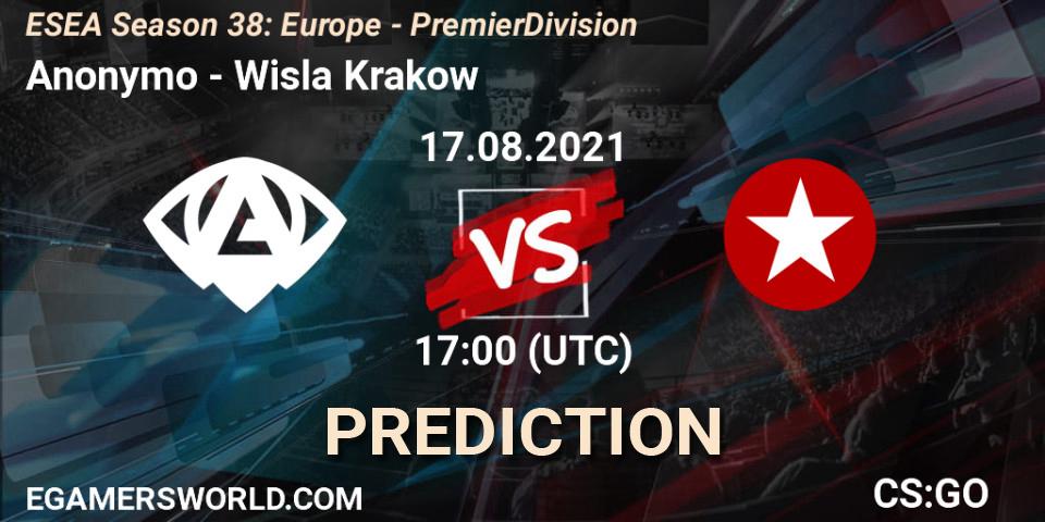 Pronóstico Anonymo - Wisla Krakow. 26.09.2021 at 17:00, Counter-Strike (CS2), ESEA Season 38: Europe Premier