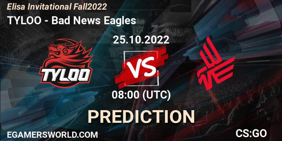 Pronóstico TYLOO - Bad News Eagles. 25.10.2022 at 08:00, Counter-Strike (CS2), Elisa Invitational Fall 2022