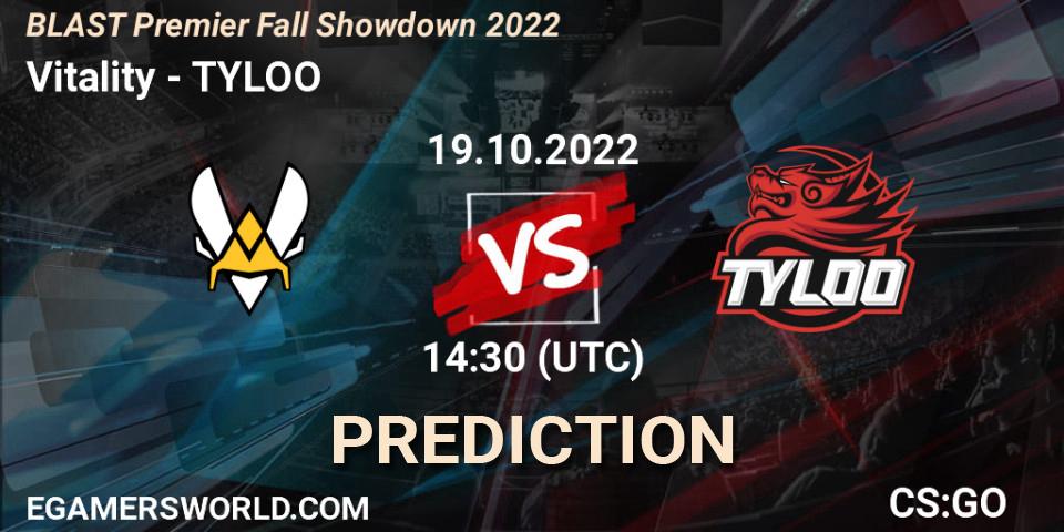 Pronóstico Vitality - TYLOO. 19.10.2022 at 14:30, Counter-Strike (CS2), BLAST Premier Fall Showdown 2022 Europe