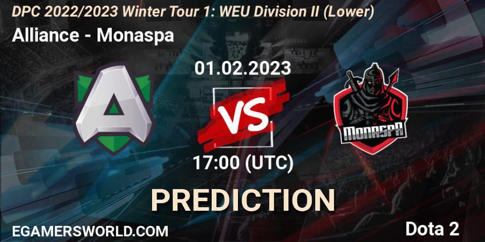 Pronóstico Alliance - Monaspa. 01.02.23, Dota 2, DPC 2022/2023 Winter Tour 1: WEU Division II (Lower)