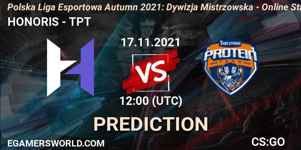 Pronóstico HONORIS - TPT. 17.11.2021 at 12:00, Counter-Strike (CS2), Polska Liga Esportowa Autumn 2021: Dywizja Mistrzowska - Online Stage