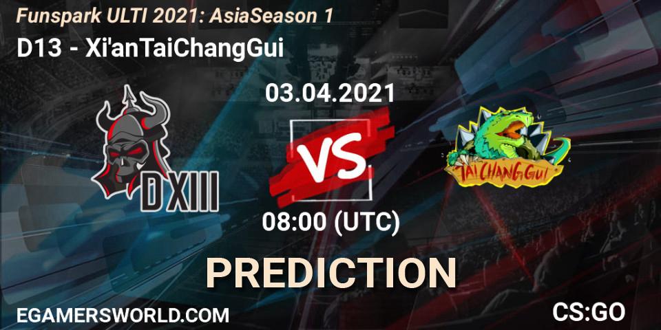 Pronóstico D13 - Xi'anTaiChangGui. 03.04.2021 at 09:30, Counter-Strike (CS2), Funspark ULTI 2021: Asia Season 1
