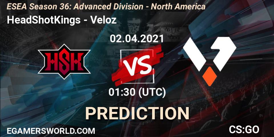 Pronóstico HeadShotKings - Veloz. 04.04.2021 at 01:00, Counter-Strike (CS2), ESEA Season 36: Advanced Division - North America