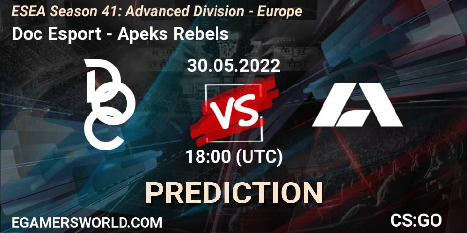 Pronóstico Doc Esport - Apeks Rebels. 30.05.2022 at 18:00, Counter-Strike (CS2), ESEA Season 41: Advanced Division - Europe