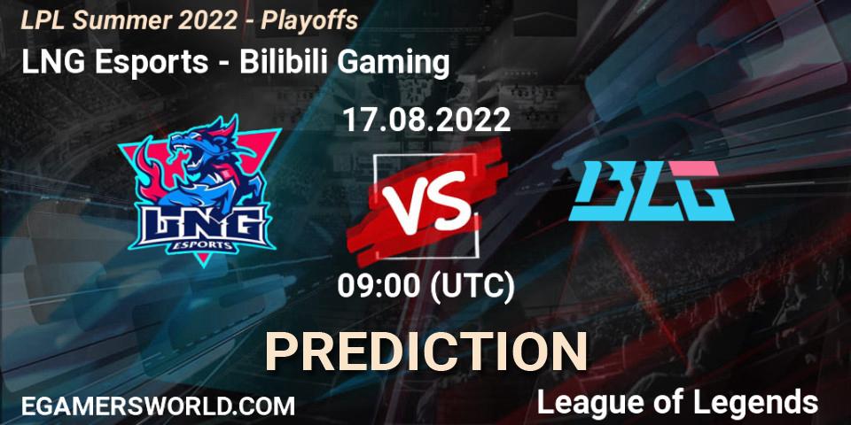 Pronóstico LNG Esports - Bilibili Gaming. 17.08.2022 at 09:00, LoL, LPL Summer 2022 - Playoffs