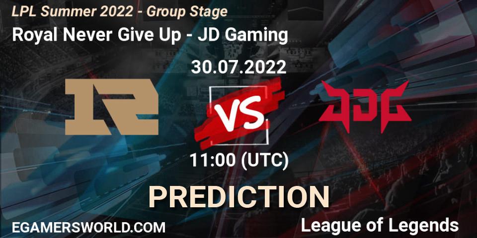 Pronóstico Royal Never Give Up - JD Gaming. 30.07.22, LoL, LPL Summer 2022 - Group Stage
