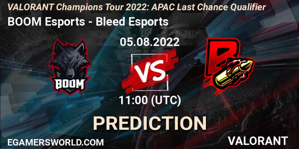 Pronóstico BOOM Esports - Bleed Esports. 05.08.22, VALORANT, VCT 2022: APAC Last Chance Qualifier