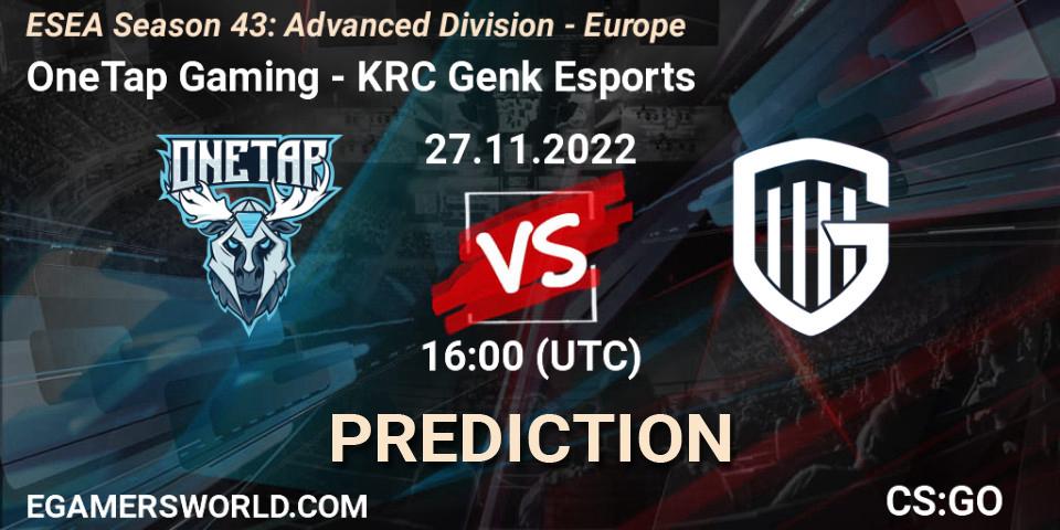 Pronóstico OneTap Gaming - KRC Genk Esports. 27.11.22, CS2 (CS:GO), ESEA Season 43: Advanced Division - Europe