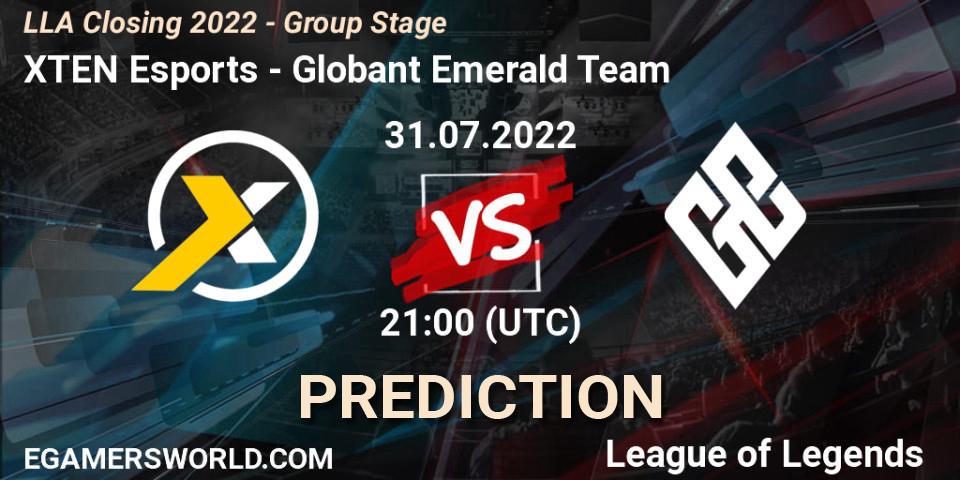 Pronóstico XTEN Esports - Globant Emerald Team. 31.07.22, LoL, LLA Closing 2022 - Group Stage