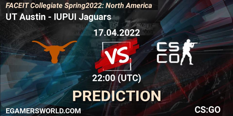 Pronóstico UT Austin - IUPUI Jaguars. 17.04.2022 at 22:00, Counter-Strike (CS2), FACEIT Collegiate Spring 2022: North America