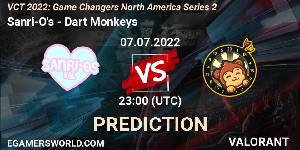 Pronóstico Sanri-O's - Dart Monkeys. 07.07.2022 at 22:40, VALORANT, VCT 2022: Game Changers North America Series 2