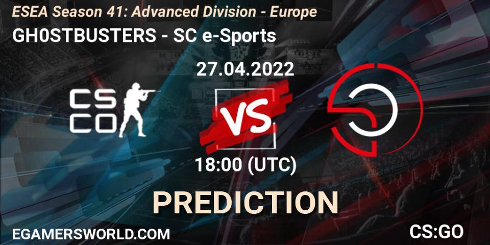 Pronóstico GH0STBUSTERS - SC e-Sports. 27.04.2022 at 18:00, Counter-Strike (CS2), ESEA Season 41: Advanced Division - Europe
