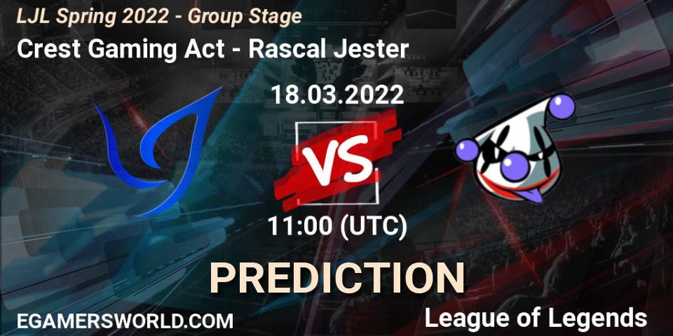 Pronóstico Crest Gaming Act - Rascal Jester. 18.03.2022 at 11:00, LoL, LJL Spring 2022 - Group Stage