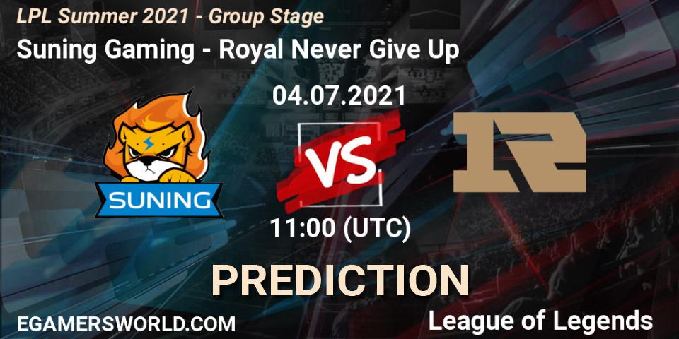 Pronóstico Suning Gaming - Royal Never Give Up. 04.07.2021 at 11:00, LoL, LPL Summer 2021 - Group Stage
