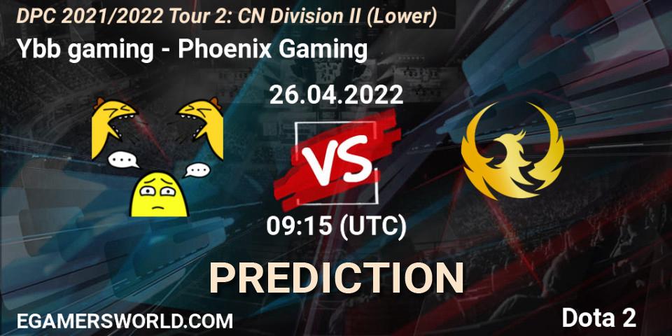 Pronóstico Ybb gaming - Phoenix Gaming. 26.04.2022 at 09:20, Dota 2, DPC 2021/2022 Tour 2: CN Division II (Lower)