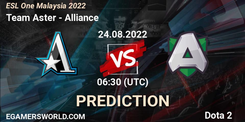 Pronóstico Team Aster - Alliance. 24.08.2022 at 06:35, Dota 2, ESL One Malaysia 2022