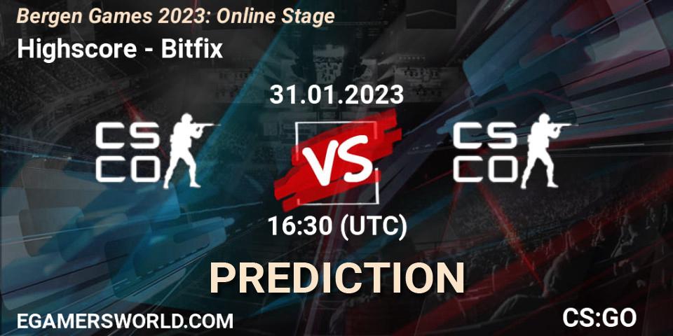 Pronóstico Highscore - Bitfix. 31.01.2023 at 16:30, Counter-Strike (CS2), Bergen Games 2023: Online Stage