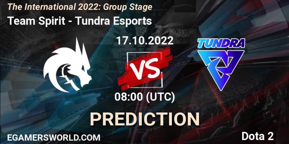 Pronóstico Team Spirit - Tundra Esports. 17.10.2022 at 10:05, Dota 2, The International 2022: Group Stage