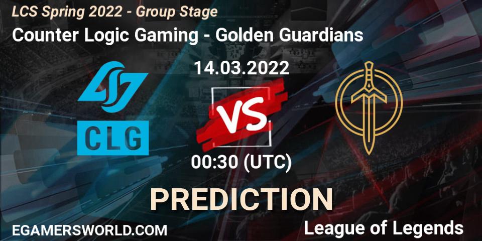 Pronóstico Counter Logic Gaming - Golden Guardians. 13.03.22, LoL, LCS Spring 2022 - Group Stage